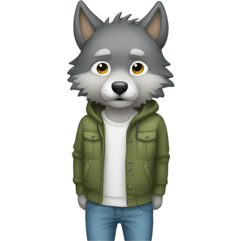 Wolf, plant, shy, sleepy clothes, cute pants emoji