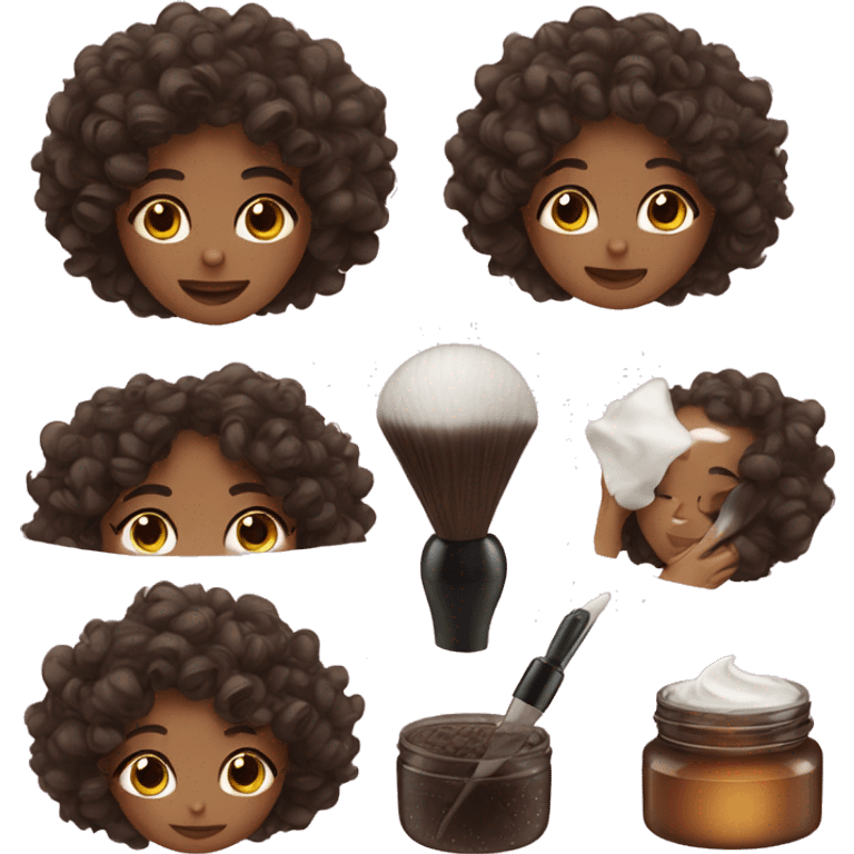 Curly hair girl doing skincare emoji