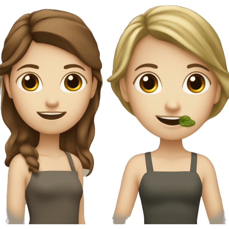 2 white girls with brown hair who eats pesto emoji