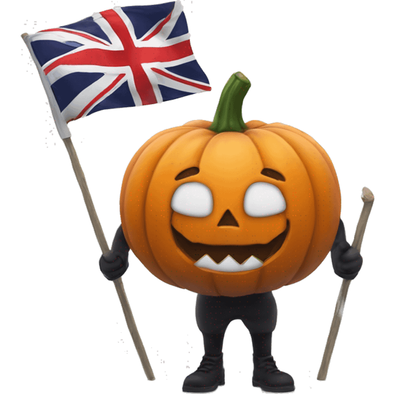 Holloween smiling Pumpkin with the britain flag in hands emoji