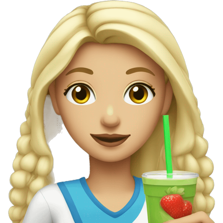 blonde girl with middle part and green eyes drinking a smoothie emoji