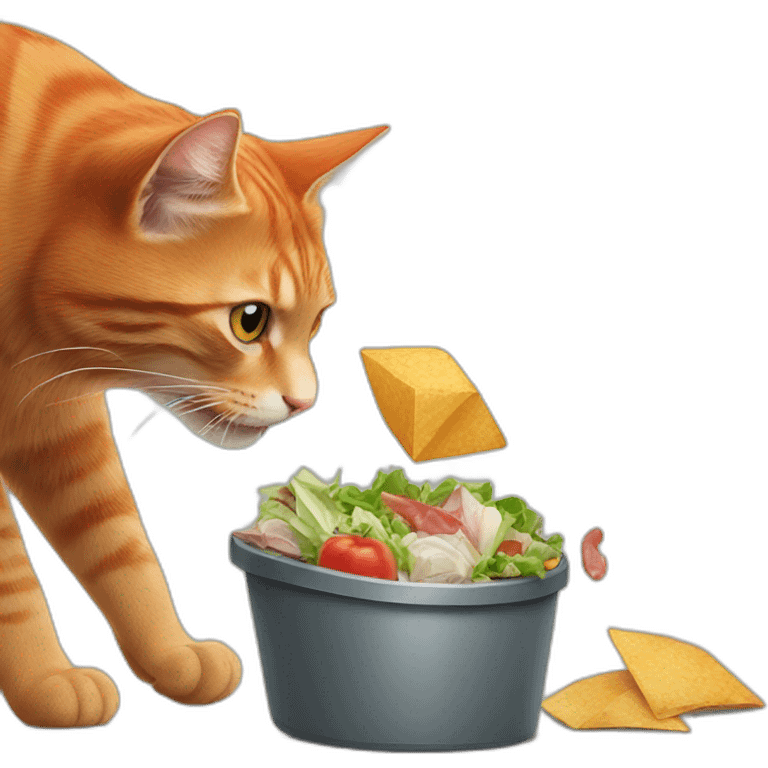 red cat stealing food from trash emoji