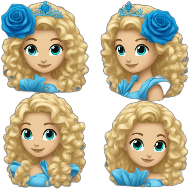 princess curly blonde hair holding blue rose emoji