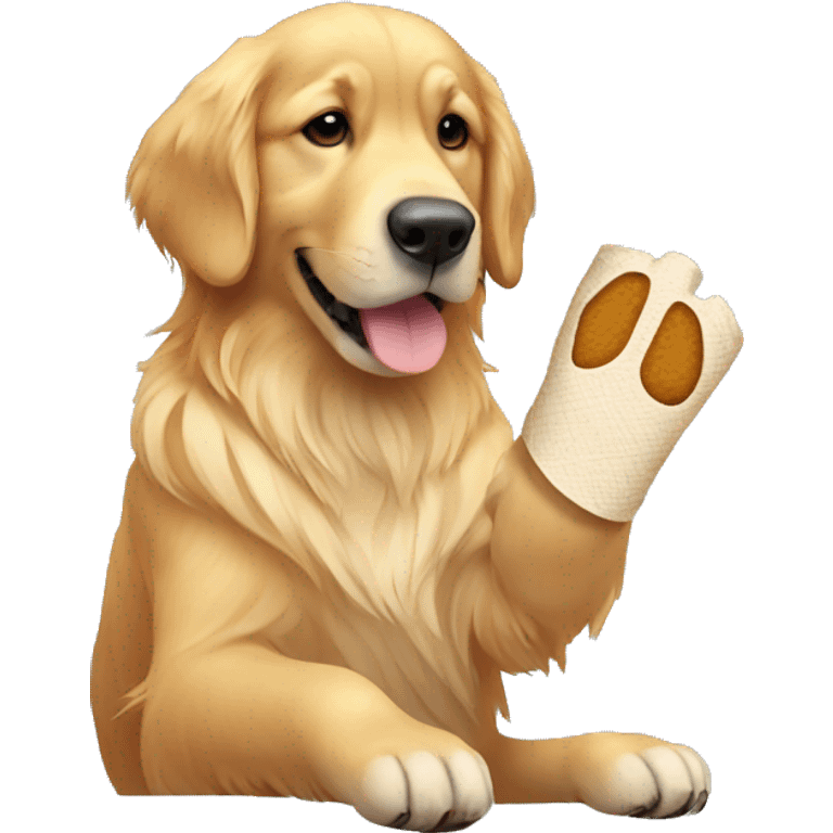 Golden retriever bandaged paw emoji