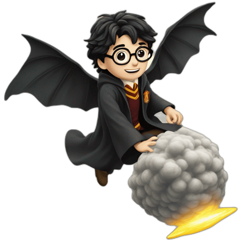 Harry Potter flying on Nimbus 2000 emoji