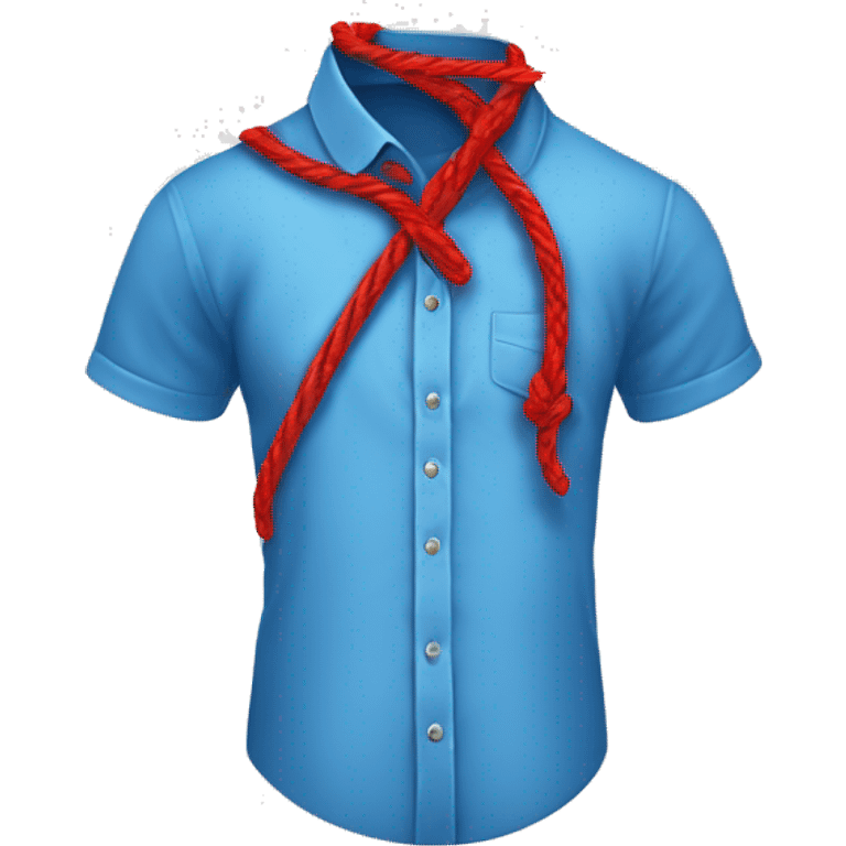 blue shirt with a red string crassed like an untied shoe lace and left dangling with the left side longer than the right emoji