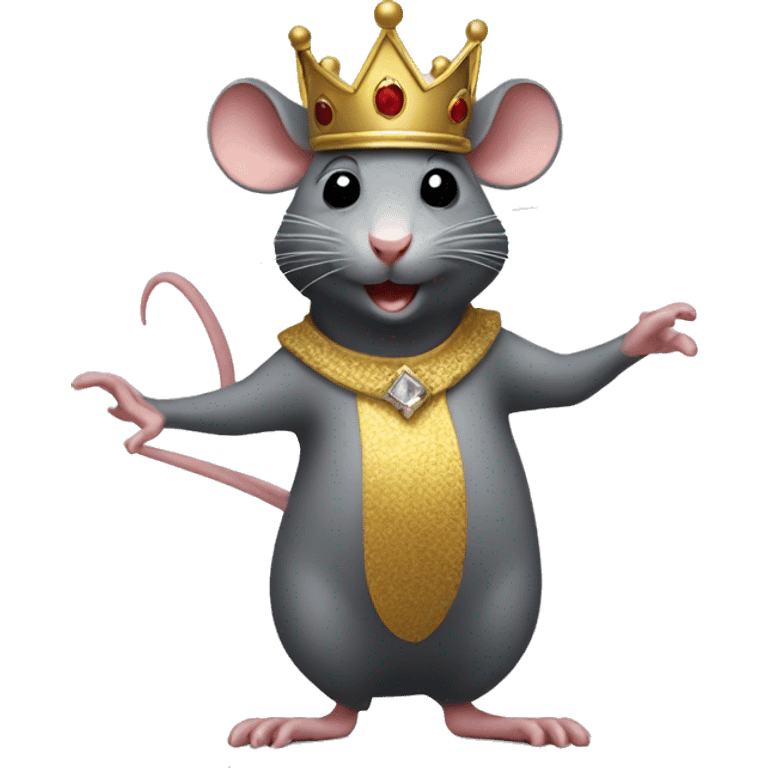 A rat with a crown dancing emoji