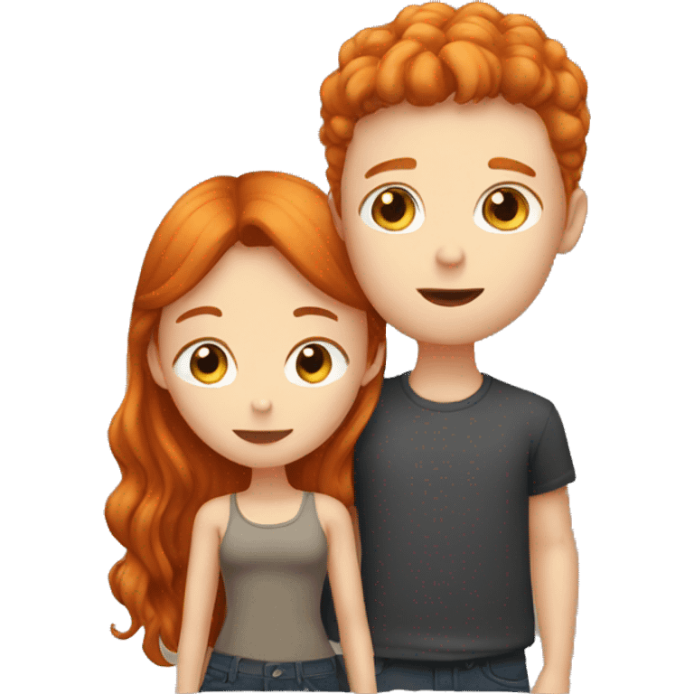 Brunette boy and ginger girl kiss emoji