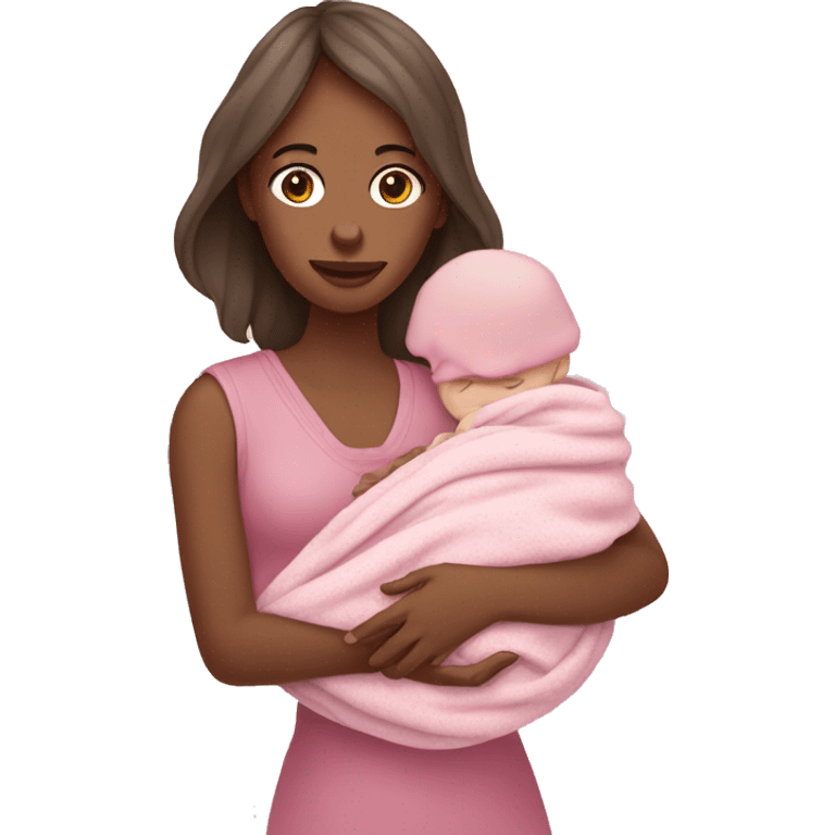 Pale while woman holding a baby in a pink blanket emoji