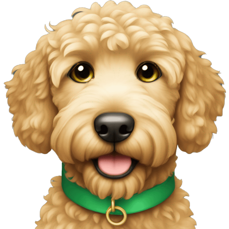 Cute golden doodle with green collar  emoji