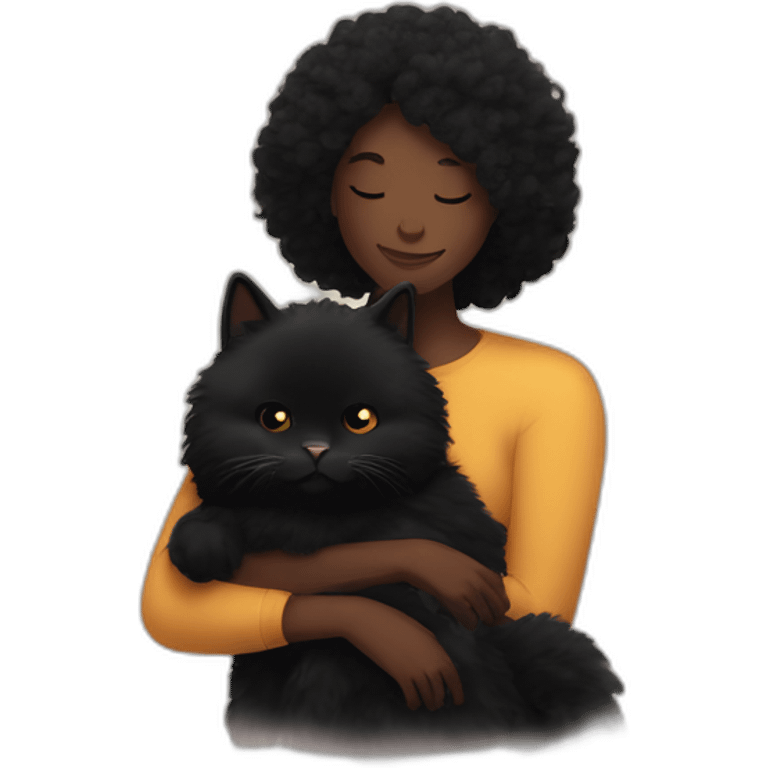 black fluffy cat and woman cuddling emoji