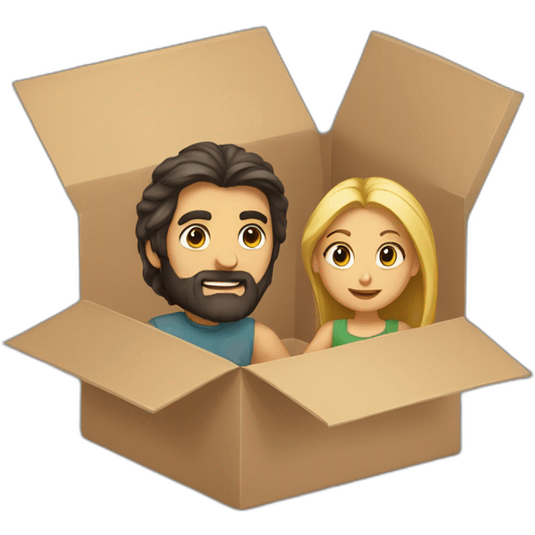 Dark hair girl and blond bearded guy in moving box emoji