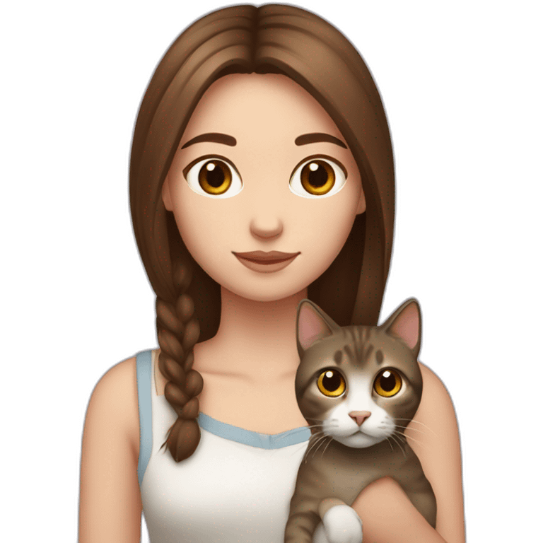 girl with brown hair and brown eyes with a Scottish straight cat emoji