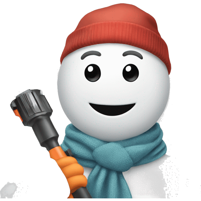 snowman with hat and scarf holding a powertool emoji