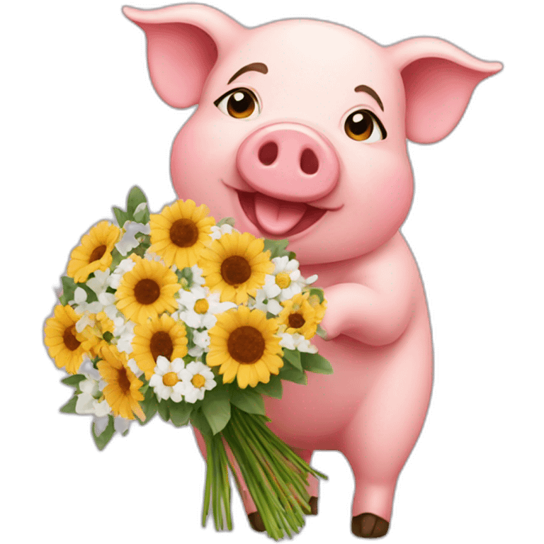 pig with flower bouquet emoji