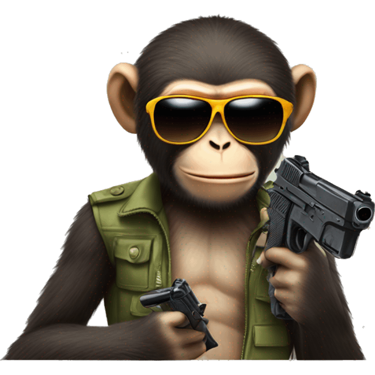 monkey with sunglasses cool vibe and fake prop gun emoji