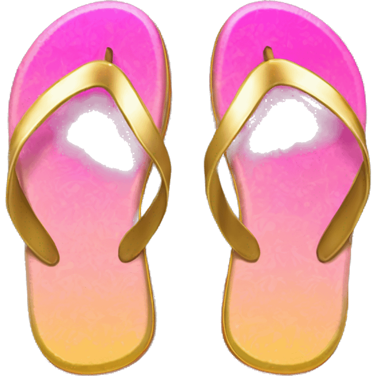 Realistic metallic gold and pink gradient pair of summer flip flops isolated. emoji