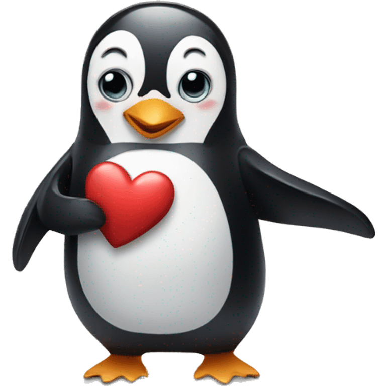 Penguin holding a heart emoji