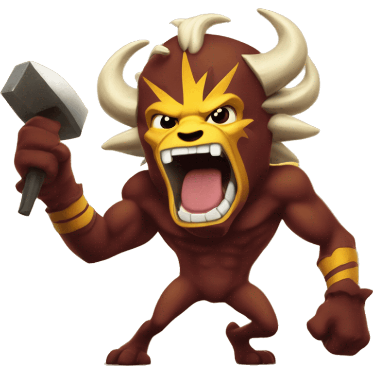 Sparky the sun devil pitchforking Ralph the buffalo emoji