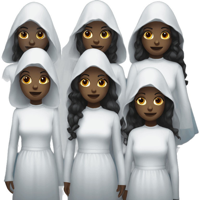 Six girls wearing ghost costumes emoji