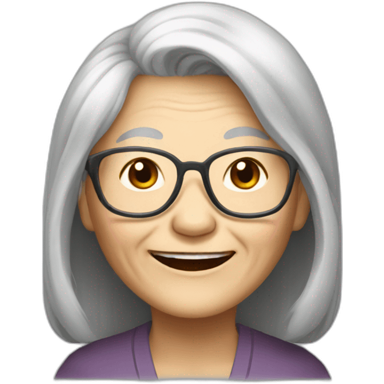 Chinese old lady with long hair is very happy emoji