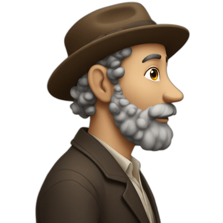 jewish man with curls and hat rubbing hands together side profile giant nose emoji