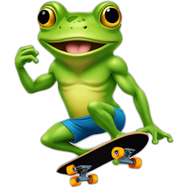 Very Muscular fitness frog on a skateboard emoji