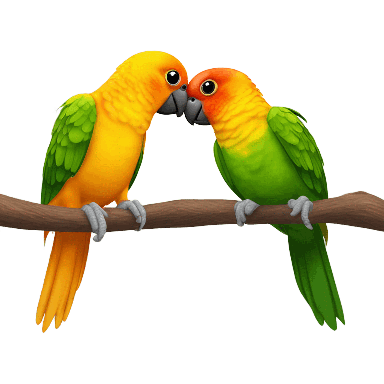 Sun conure and white bellied caique hugging   emoji