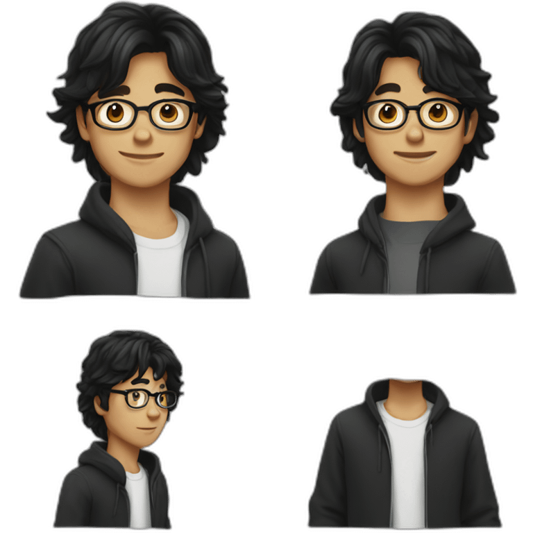 17 years old men with glasses short mullet black hair emoji