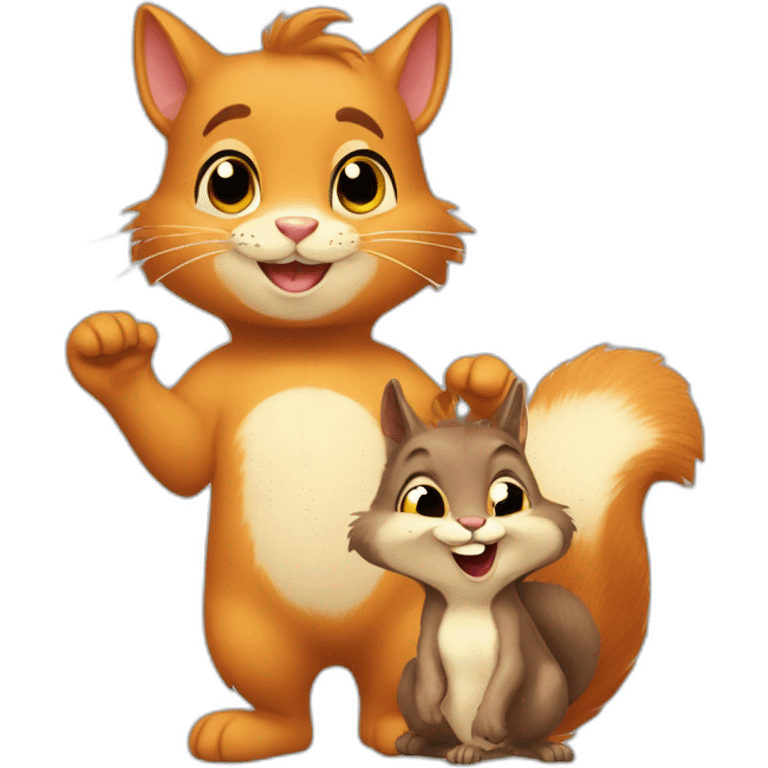 the cat and the squirrel are next and smiling emoji