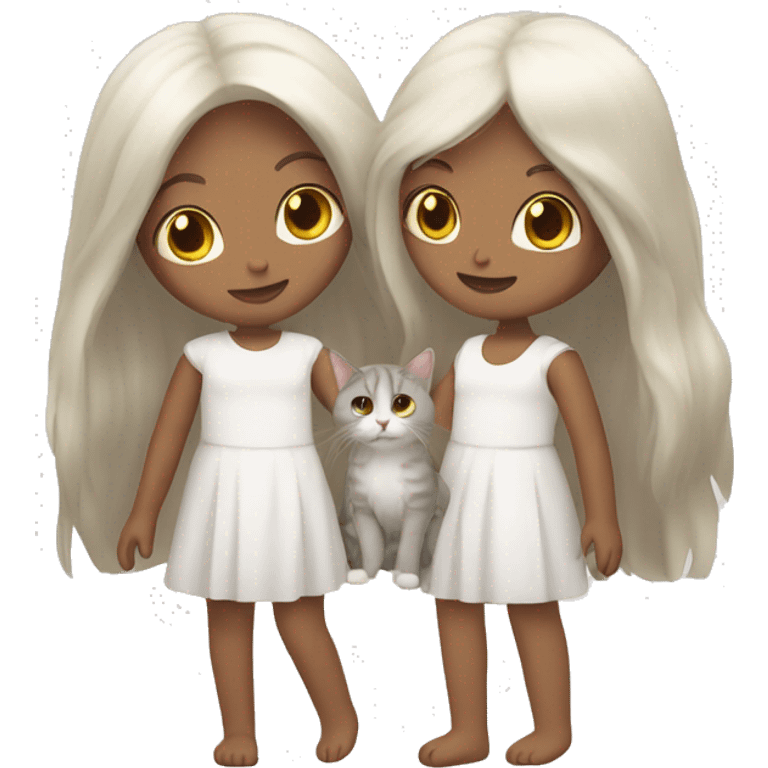 Two long hair girls with white skin and two cats in their hands emoji