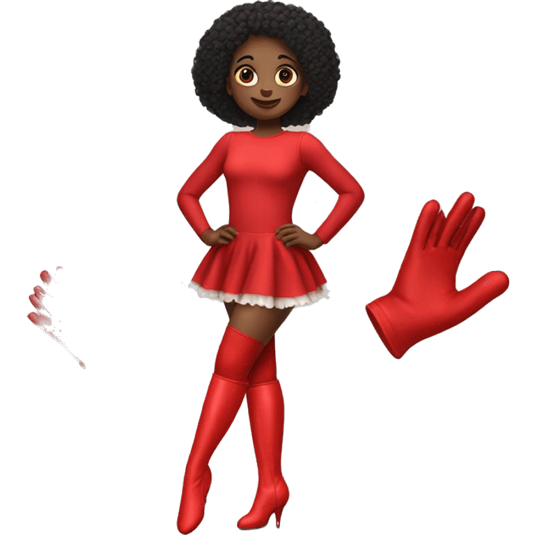 a girl with red thighleg leotard, red elbow gloves and red thigh high boots emoji