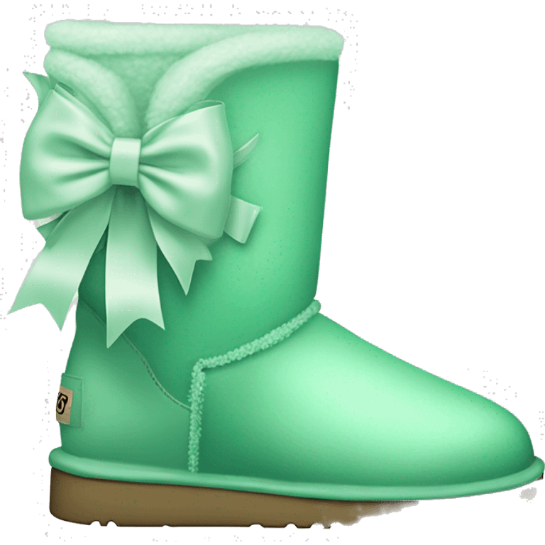 Realistic gradient mint green ugg boots with fur and light mint green bow. emoji