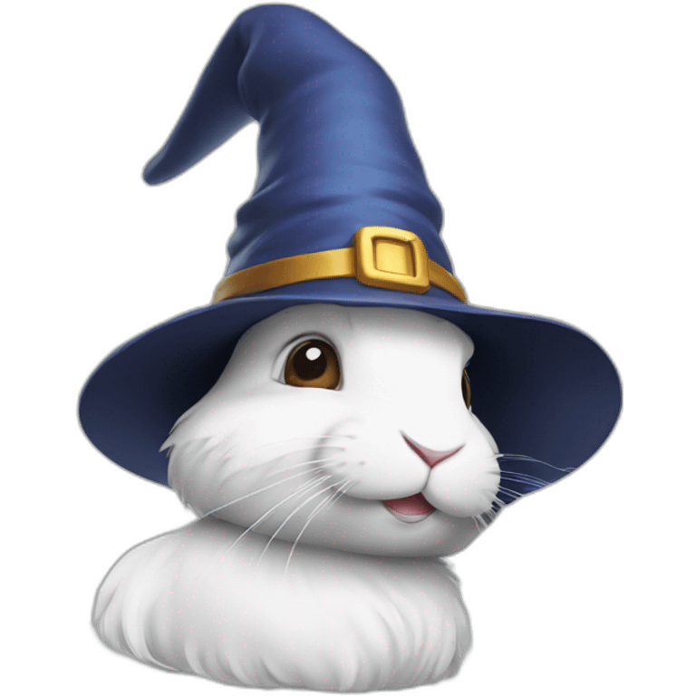 A side profile of a white rabbit wearing a wizard hat emoji