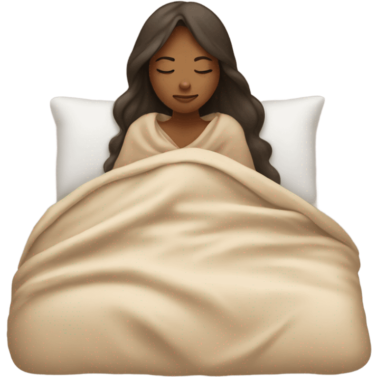 A girl sleeps under a beige blanket emoji