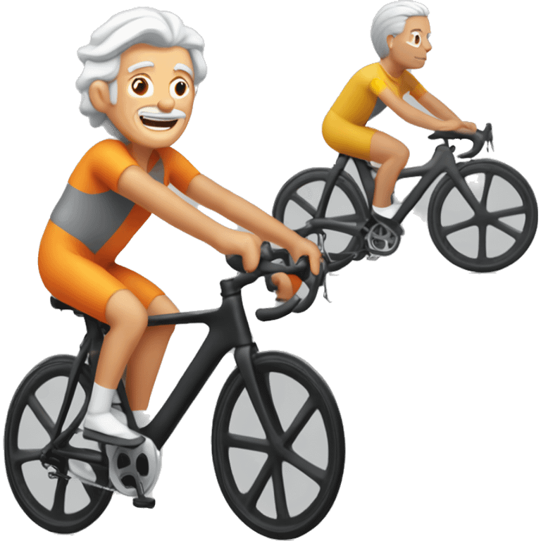 senior with silver hair riding a peloton  emoji