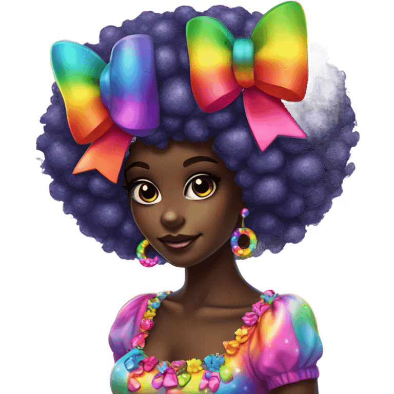 Lisa frank dark skin girl with rainbow bow headband Afro with pearls emoji