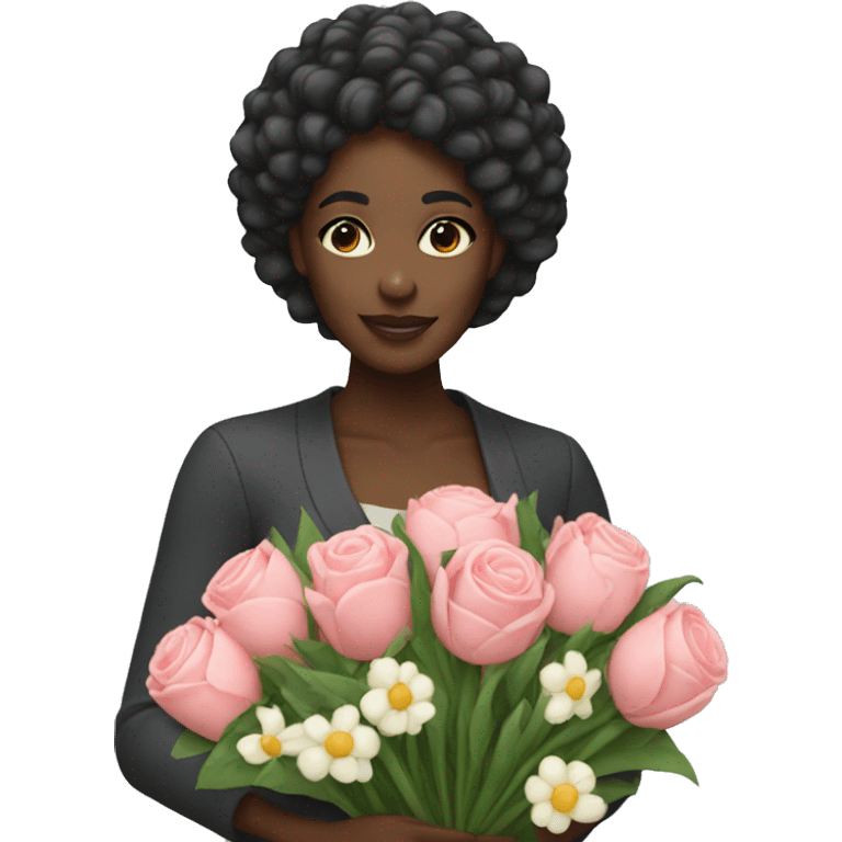 Black woman holding bouquet emoji