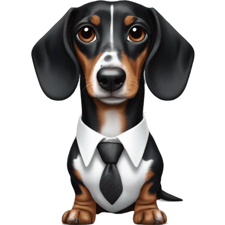 Black piebald dachshund in dapper fit emoji