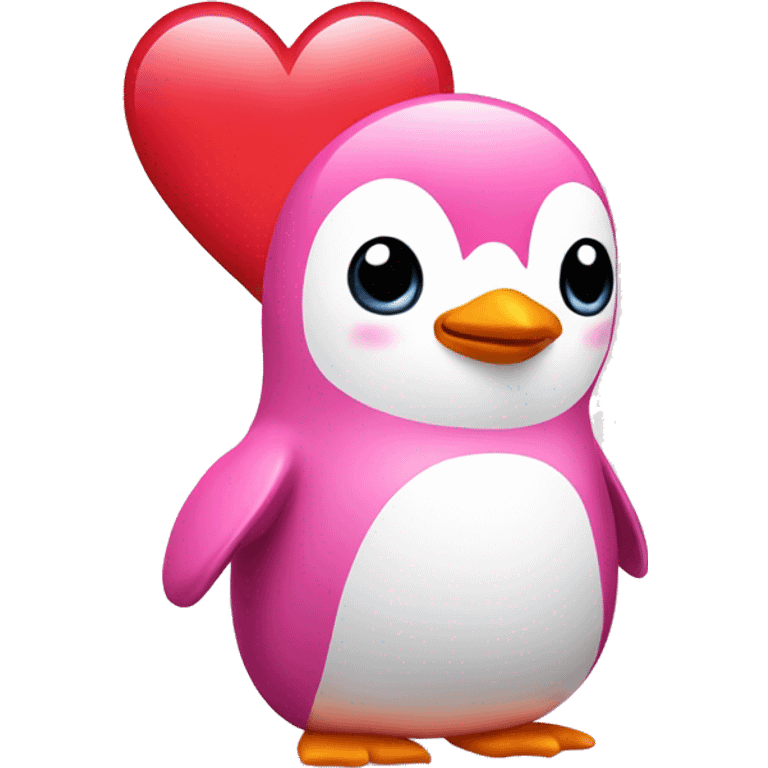 Pink penguin holding heart emoji