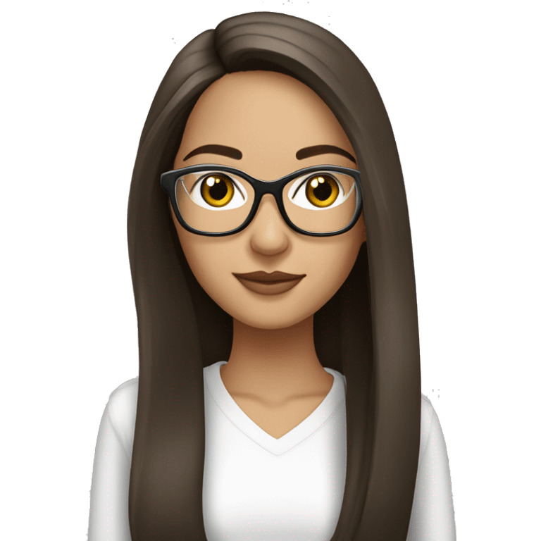 Beautiful brunette straight long hair with octagonal white frame glasses emoji