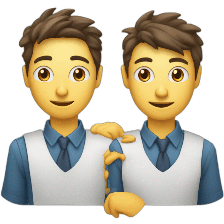 2 mains symétriques collées avec pouce index et majeur levés et orbiculaire et l’annulaire baissé emoji