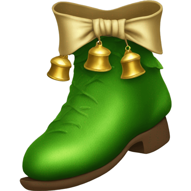 Realistic isolated green elf shoes with bells. emoji