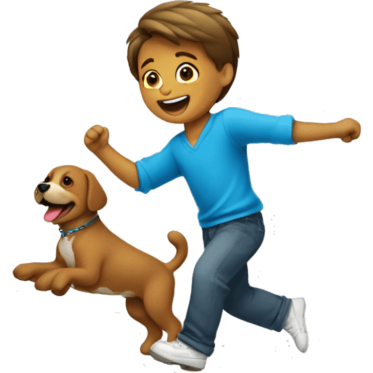 Niño feliz bailando, con un perrito emoji