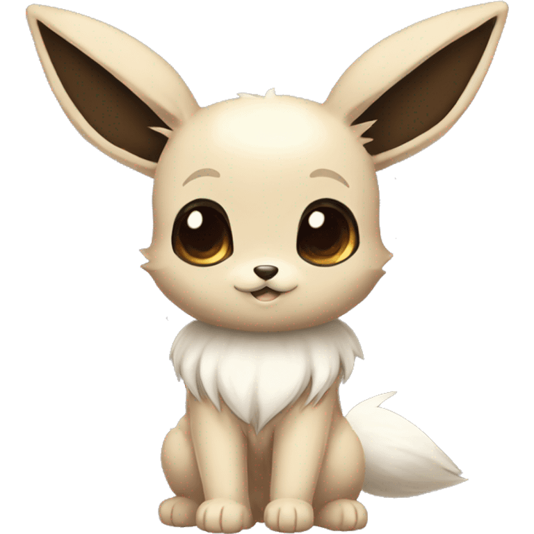 Kawaii Pale Shiny Eevee with dark brown long emo hair covering her eyes Full Body emoji