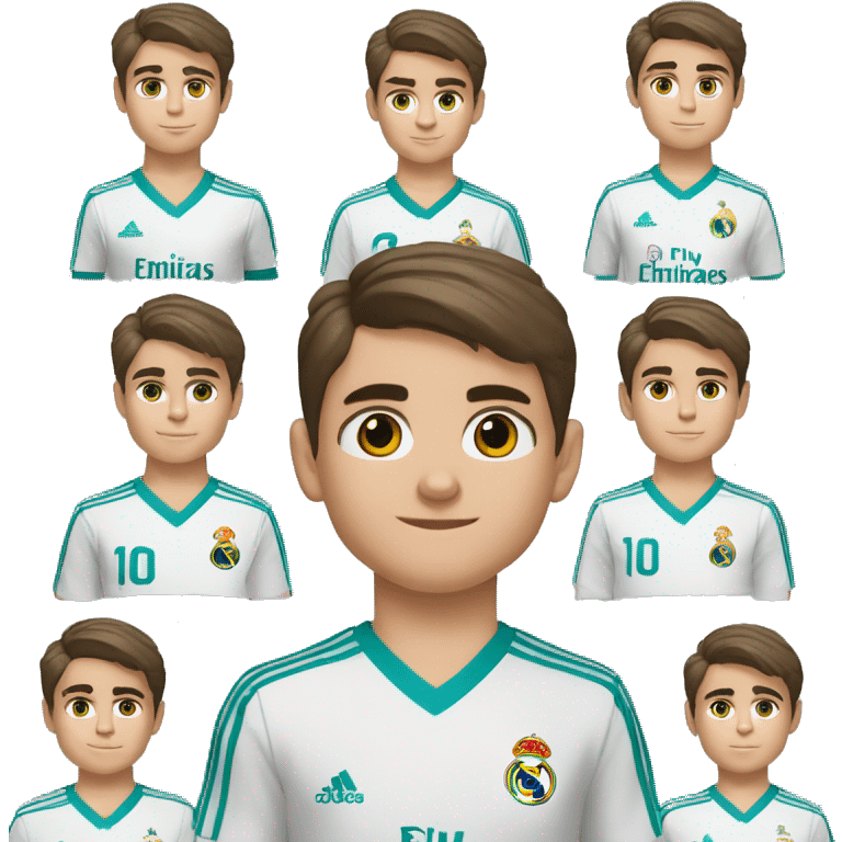 Niño rubio de 4 años blanco ojos azules pelo corto con el traje Del Real Madrid  emoji