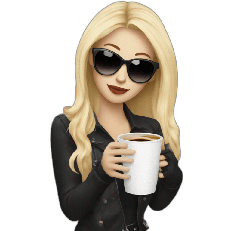 blonde woman with black and white cat drinking coffe with sunglasses emoji