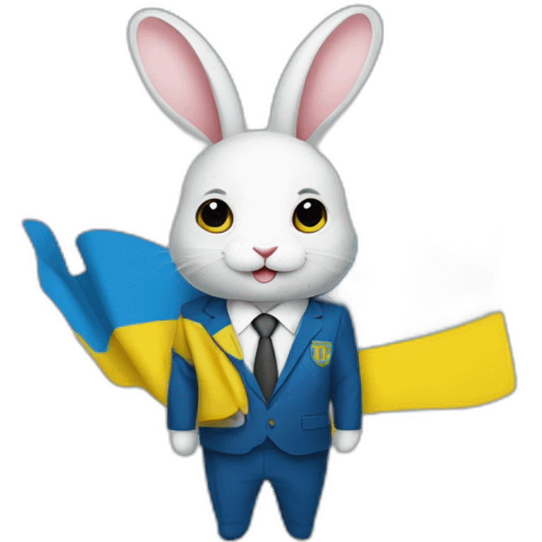 a rabbit in a suit in the color of the Ukrainian flag emoji