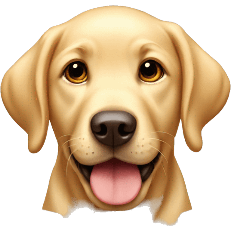 Cute golden Labrador puppy with a many steaks emoji