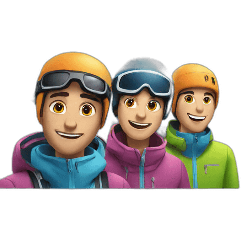 Guy doing selfie in the mountains with his friends skiing  emoji